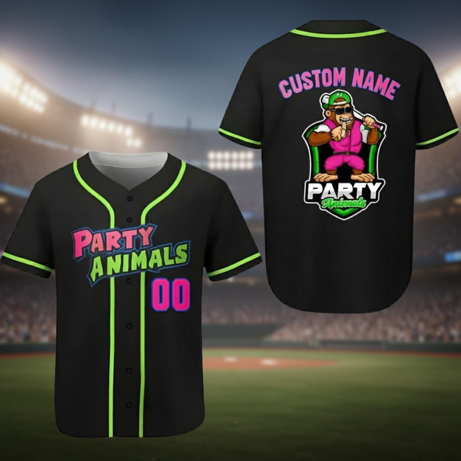 Party Animals Baseball Jersey Monkey Team Custom Name And Number Baseball Jersey