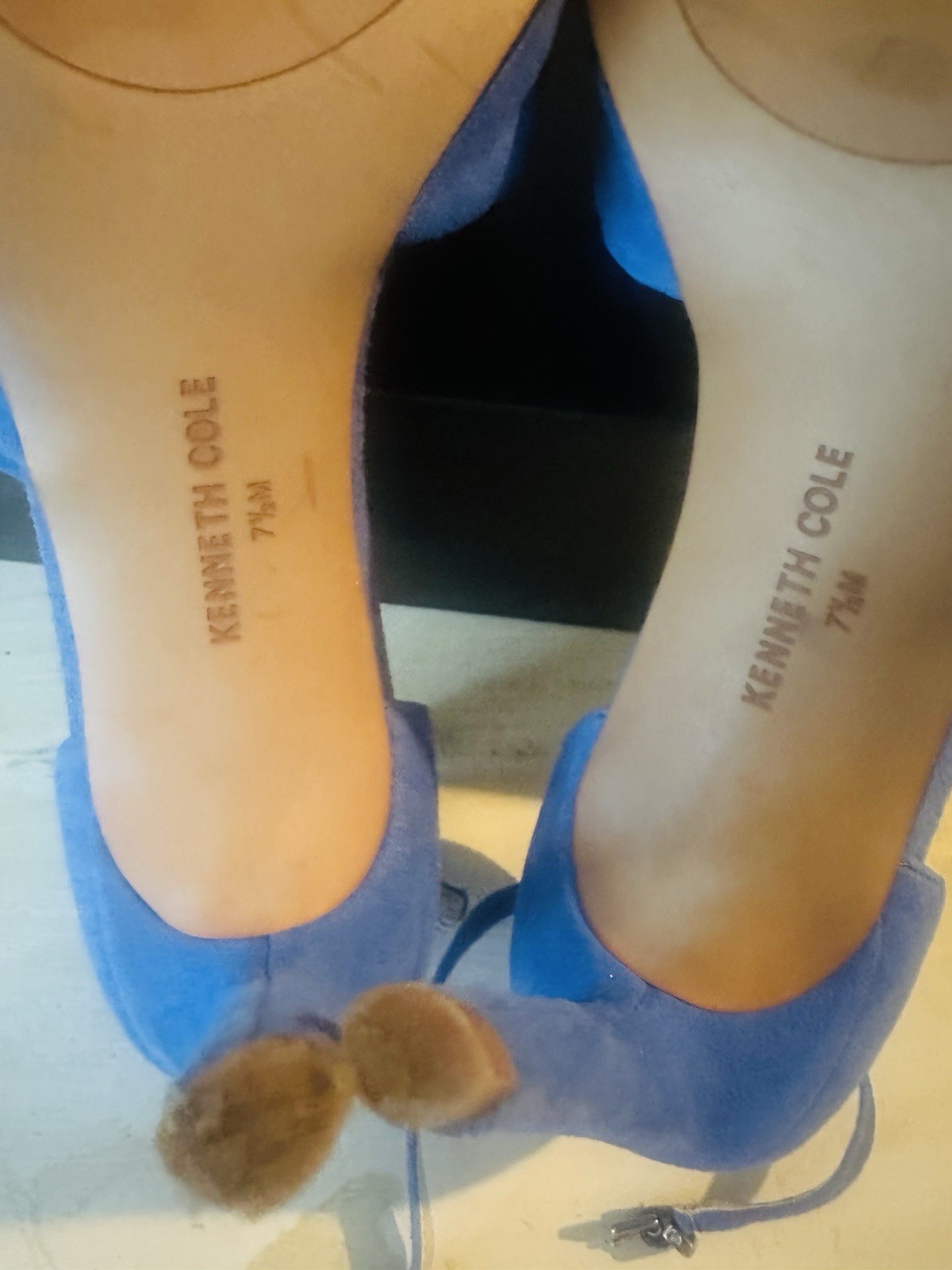 Kenneth Cole New York Blue Suede Strappy Open Toe Bow Ankle Strap Heels 7.5