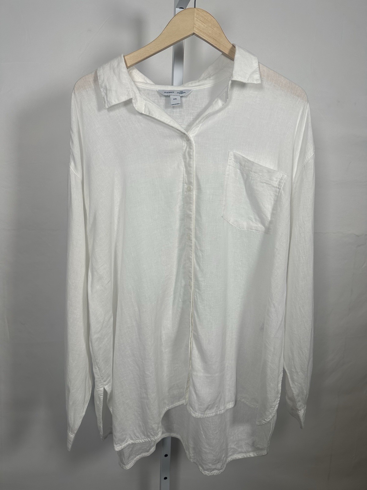Old Navy White Linen Blend Woven Collared Long Sleeve Relaxed Button-Up XXL