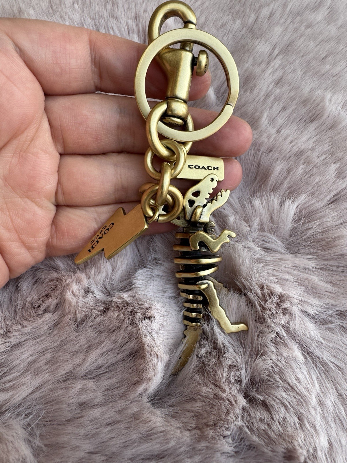 Coach Metal Small Rexy T-Rex Skeleton Puzzle Bag Charm Keychain CCE75 Brass