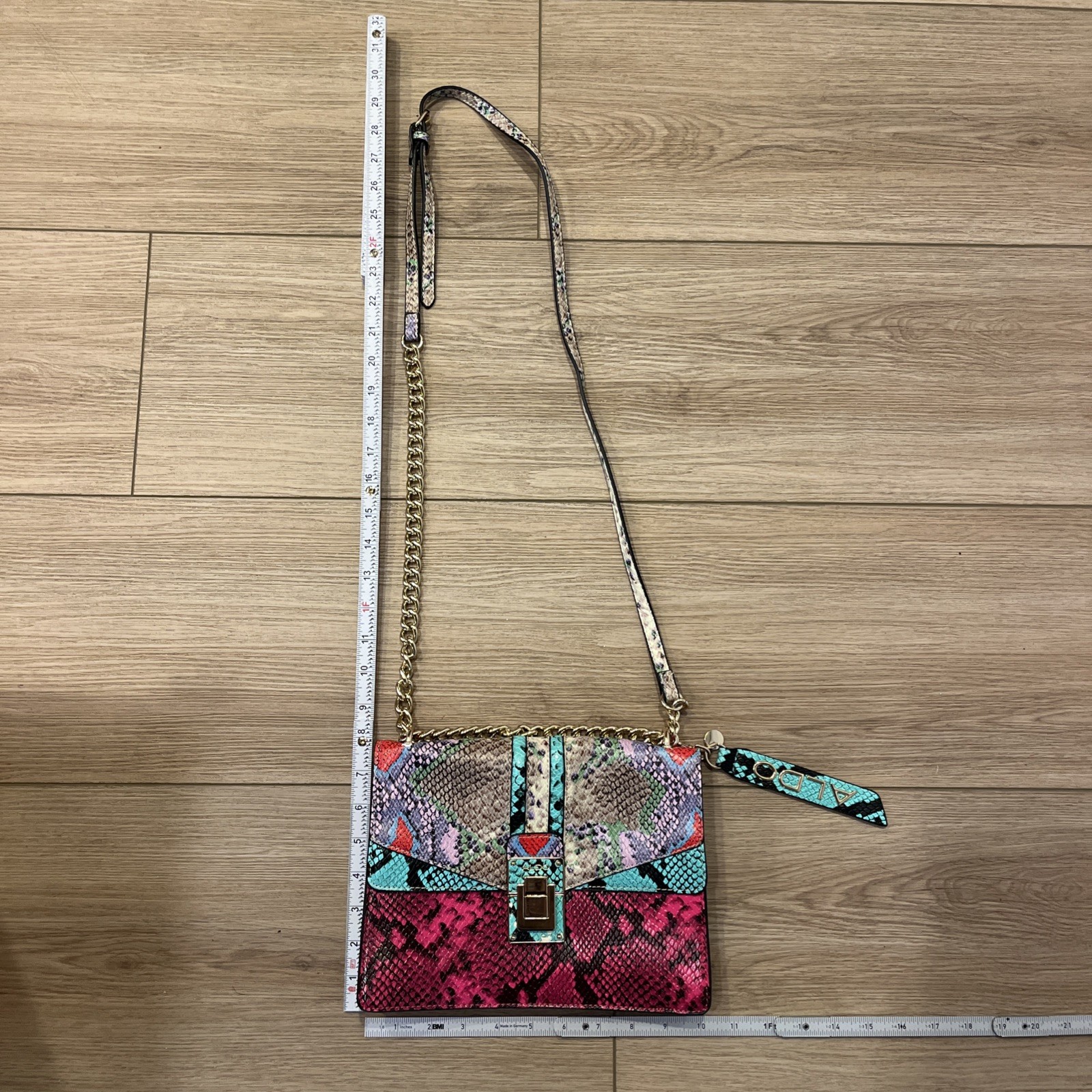 ALDO Multicolor Snake Print Chain Strap Shoulder Bag Gold Hardware Buckle Accent