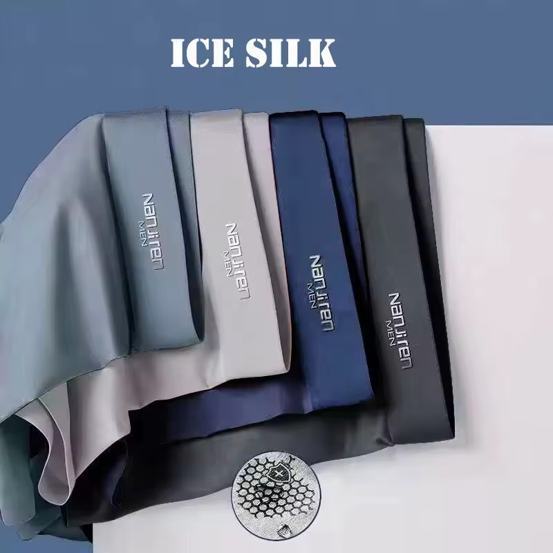 4pcs Boxer Shorts Men’s Ice Silk Underwear Male Underpants Breathable Sexy Thin