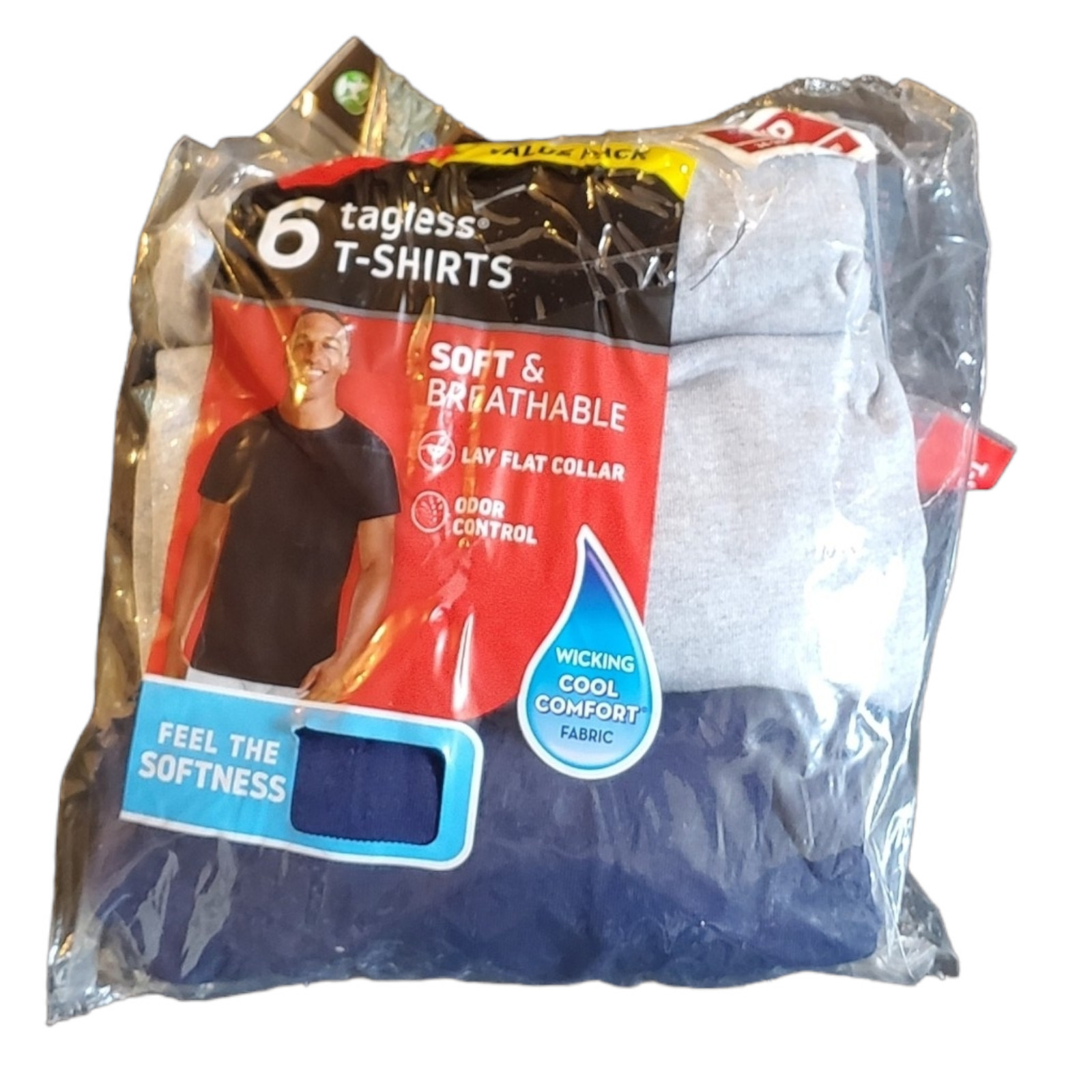 Men’s Tagless Crew-neck T-shirts, Small 34-36, 4pk, Hanes Red Label, Assorted