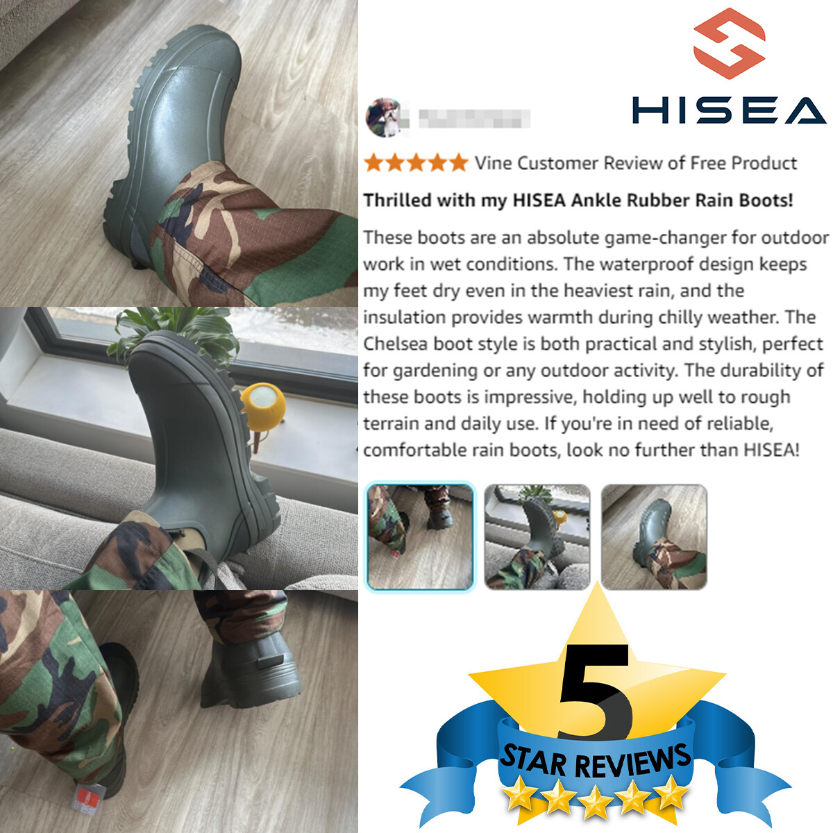 HISEA Men Waterproof Slip On Chelsea Rain Boot Steel Shank Garden Work Ankle Boo