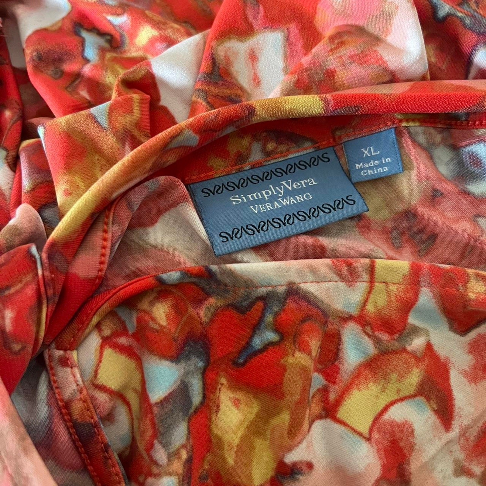 Simply Vera Vera Wang Red Floral V-Neck Midi Dress XL