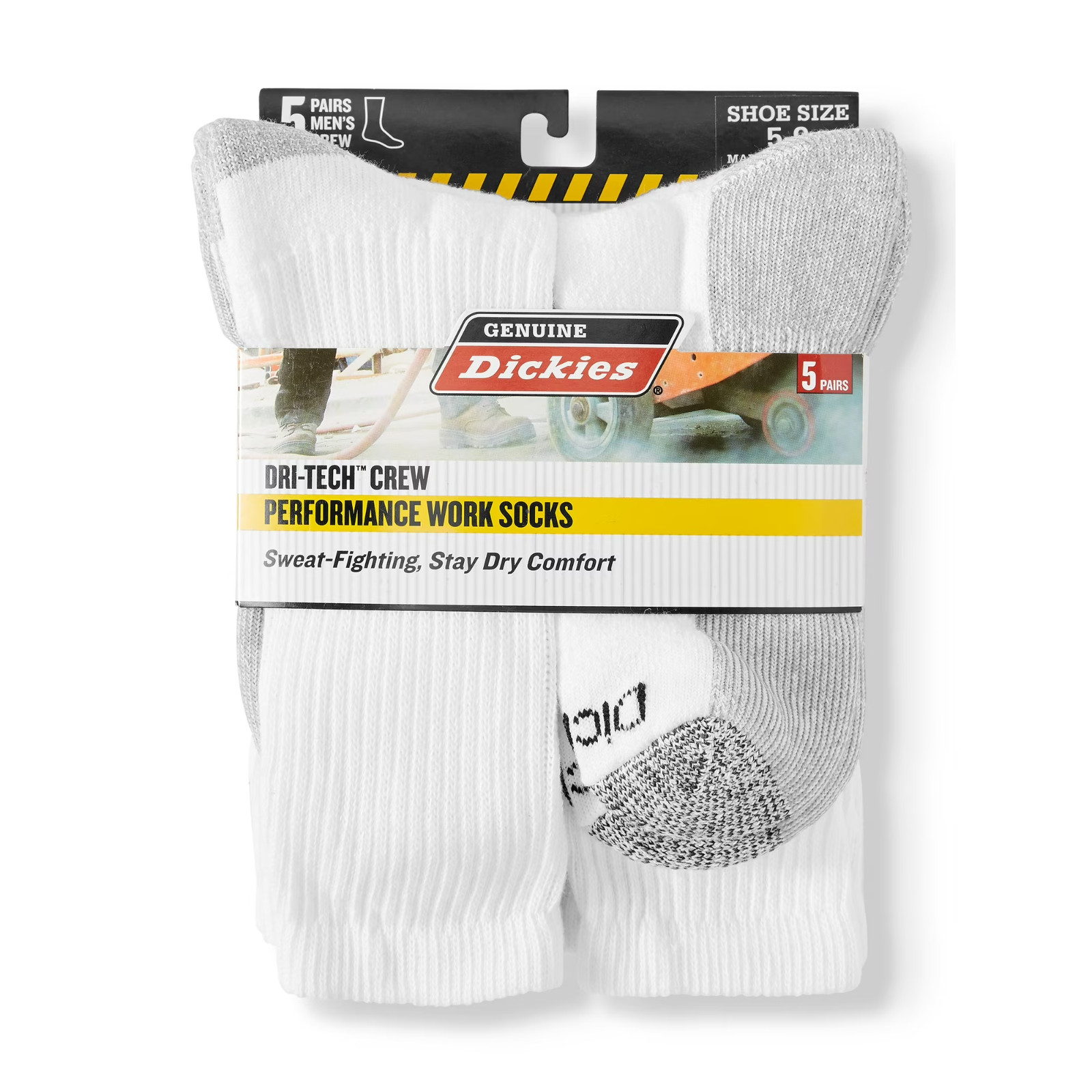 Genuine Dickies Men’s Dri-Tech Comfort Crew Work Socks, 5-Pack-size 6-12