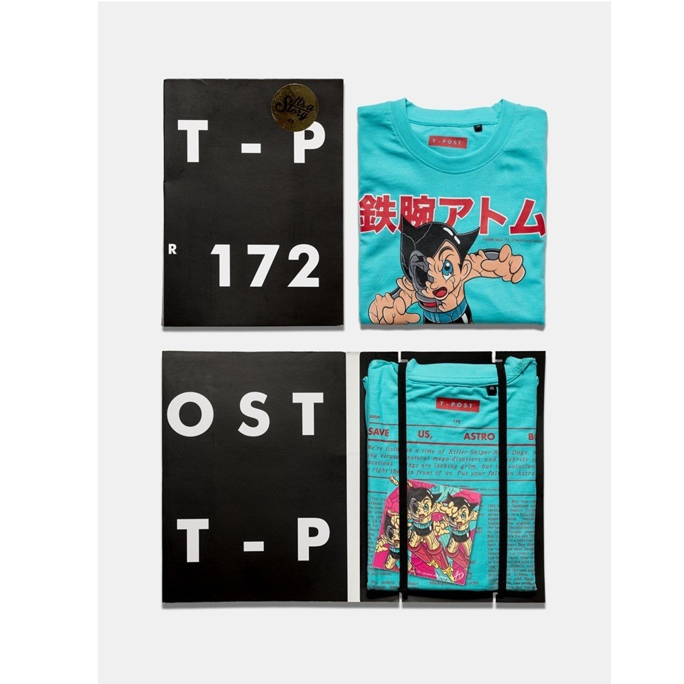 mint unworn T-Post #172 Astro Boy Onward And Upward Blue Graphic T-Shirt Tee Top
