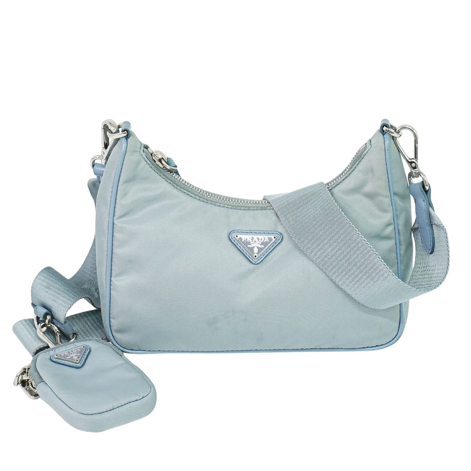 PRADA Re-Edition 2005 Nylon -Shoulder Crossbody Bag Light Blue Silver
