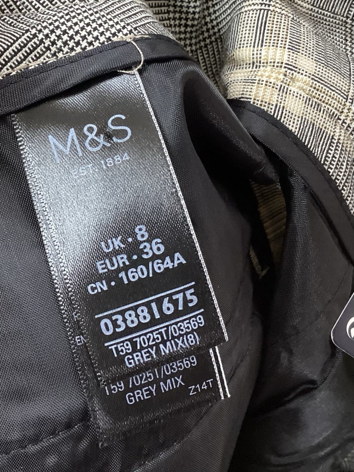 BNWT LADIES M&S SLIM ANKLE MID RISE GREY CHECK TROUSERS SIZE 8 (410D)