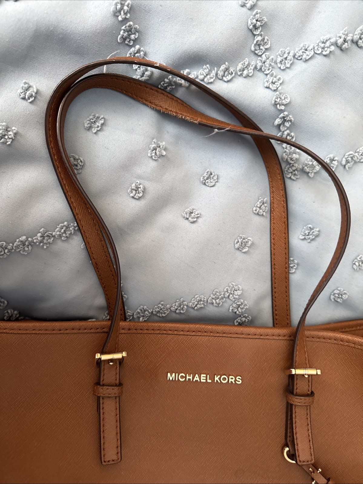 Michael Kors Coated Canvas Brown Tan Leather Shoulder Bag Tote Medium