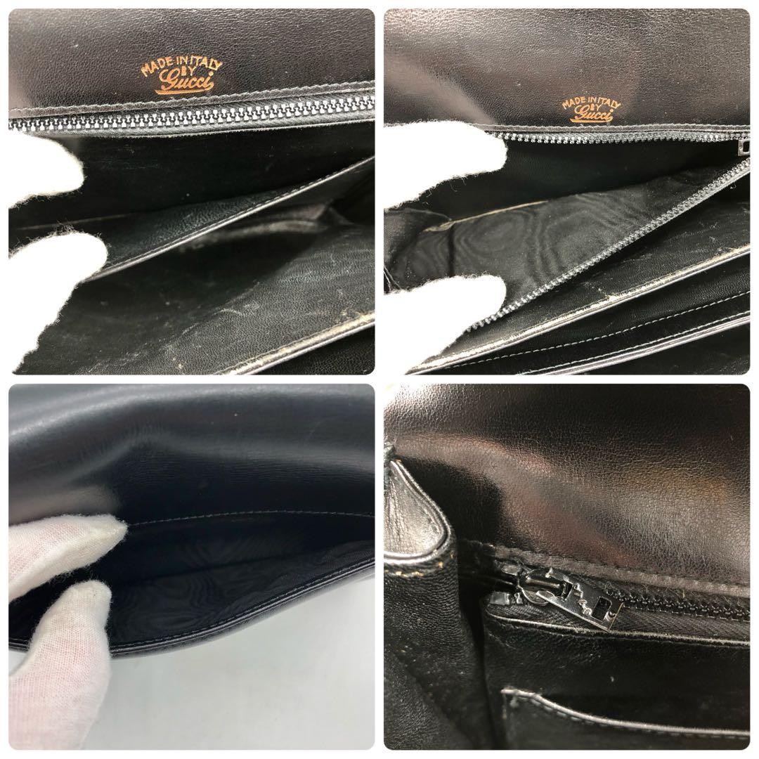 GUCCI Black Leather One-Shoulder Bag Interlocking Logo Gold Hardware Authentic