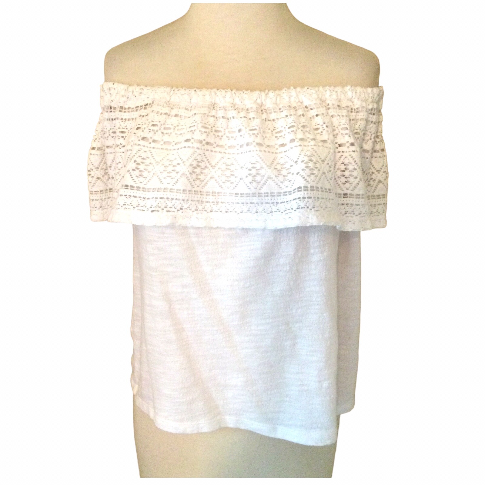 Lucky Brand White Lace Crochet Ruffle Off the Shoulder Top S
