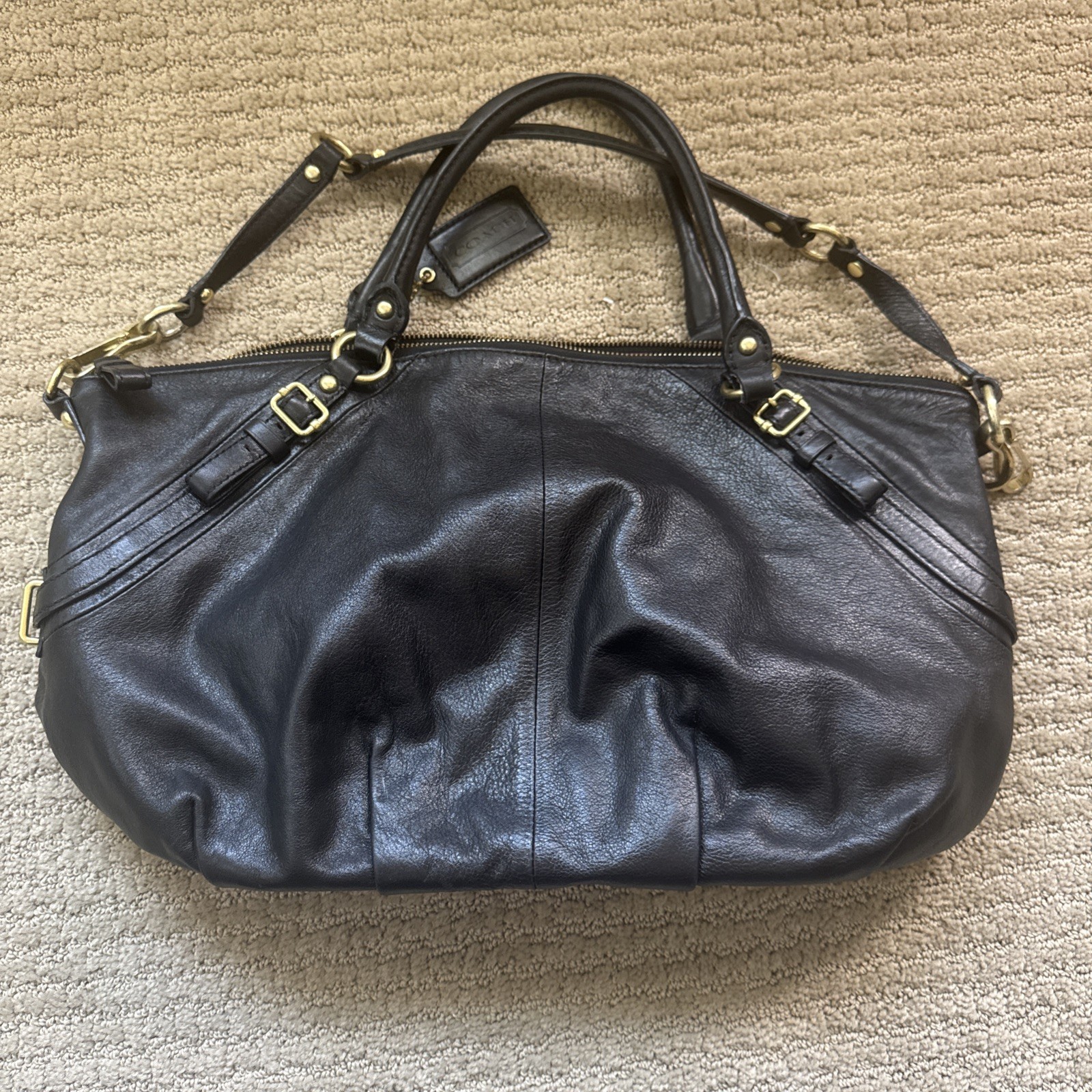 Coach Madison Sophia 2010 Black Leather Satchel Red Interior with Gold Accents