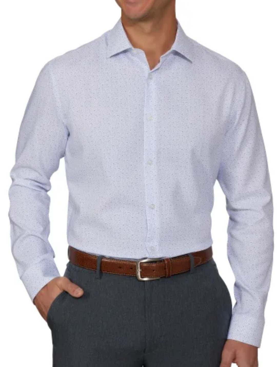 Kenneth Cole Reaction Men’s Quick Dry Performance Dress Shirt, White/Blue, large