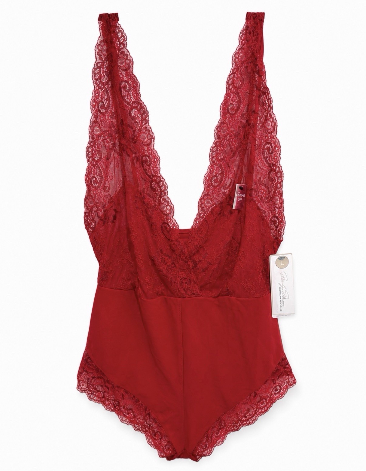Marilyn Monroe Lacey Red Deep Plunge Intimates BodySuit Size L NEW