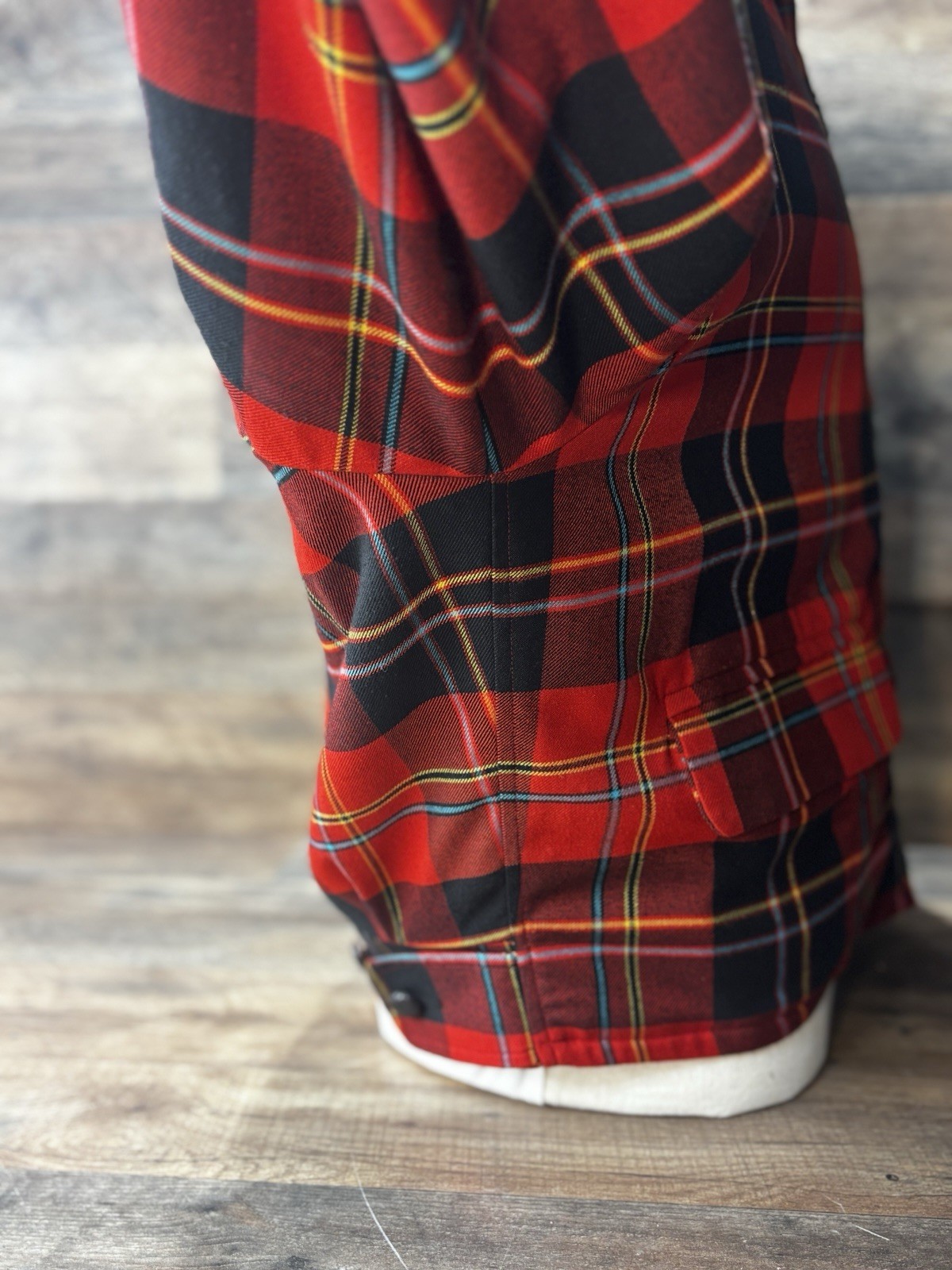 William Hunt Tartan Leather Button Coat Made In England Large