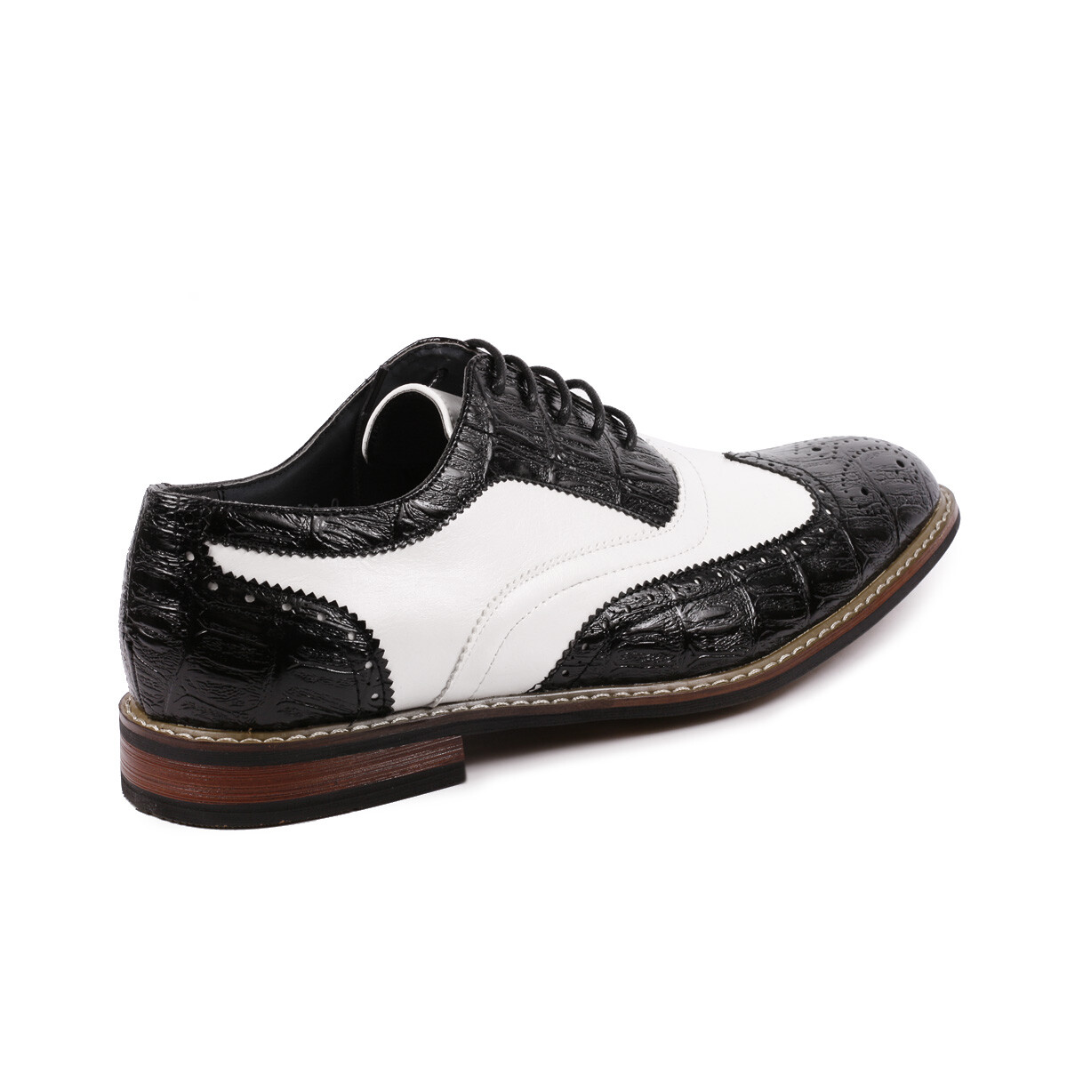 Black White Men’s Two Tone Perforated Wing Tip Lace Up Oxford Dress Shoes