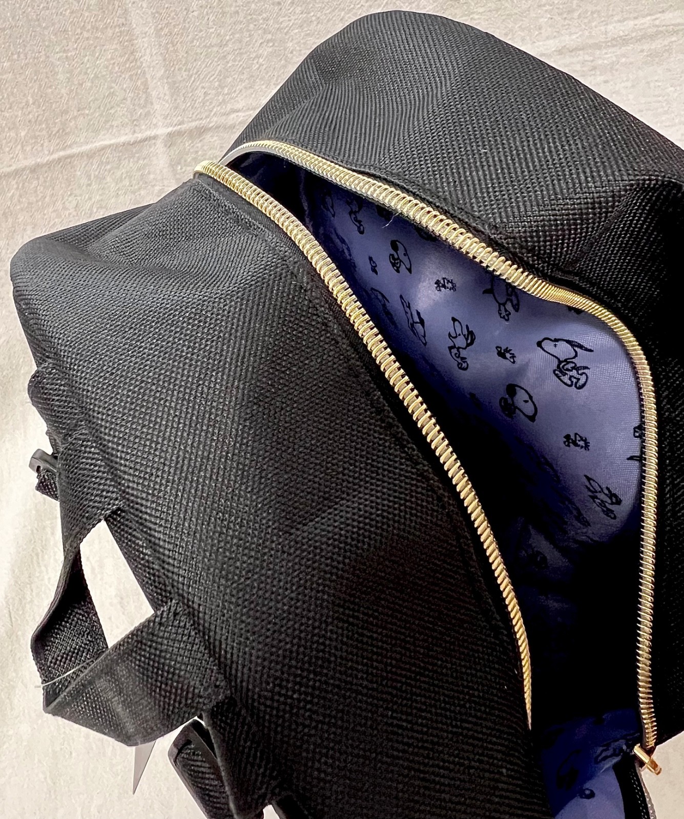 Peanuts Snoopy Woodstock Mini Backpack Black Gold Zipper Bag NWT Japan
