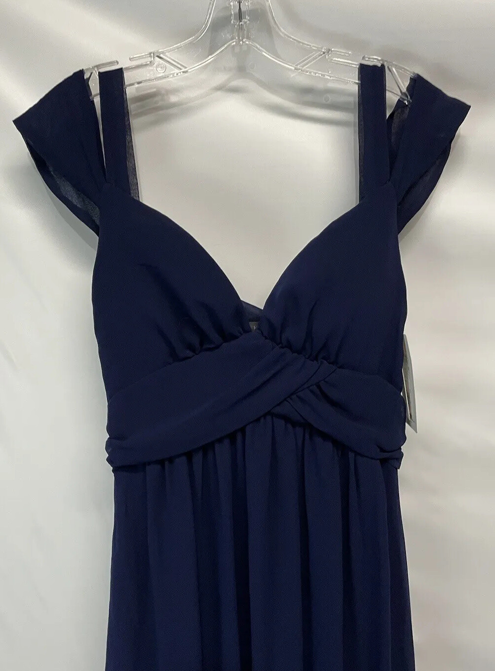 Haoduoyi Navy Blue Chiffon Maxi Dress Gown Deep Slit NEW M
