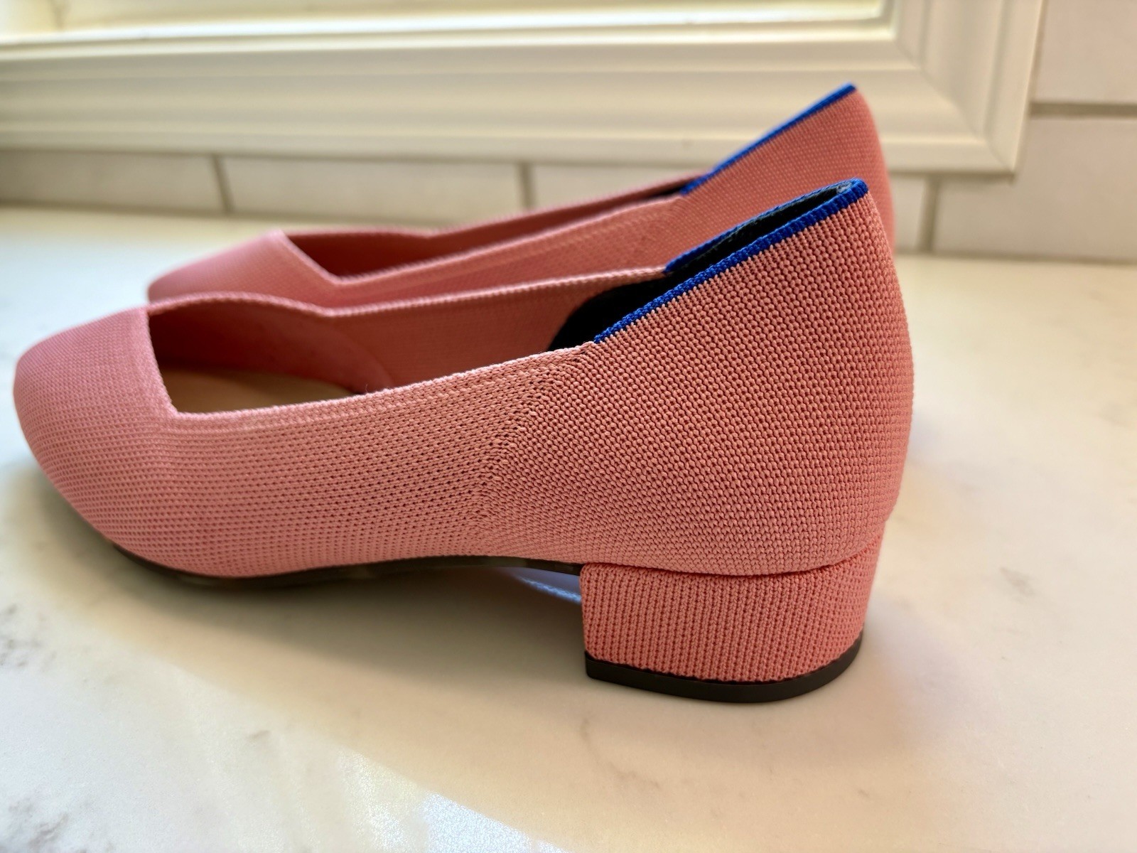NWOT Rothy’s The High Point Shoe In Tulip Pink, Textured Knit, Block Heel, 9