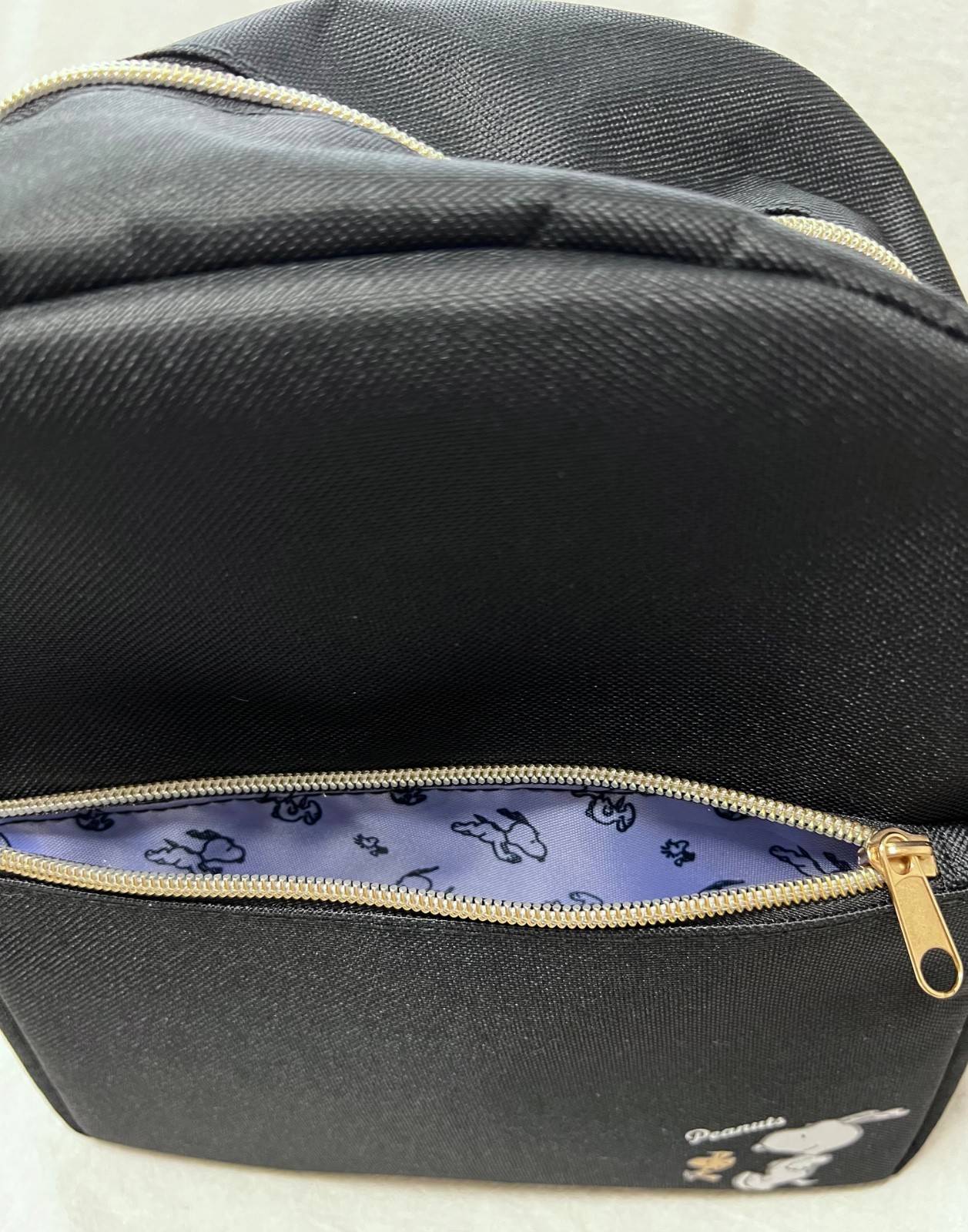 Peanuts Snoopy Woodstock Mini Backpack Black Gold Zipper Bag NWT Japan