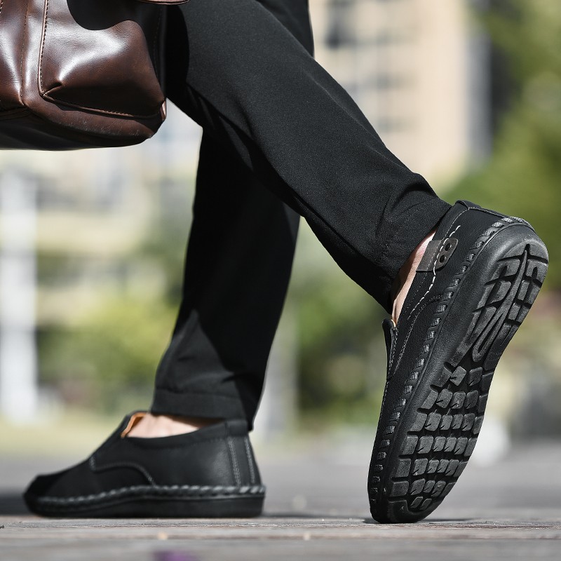 Men’s Soft Business Office Loafers Hand Sewn Leather Shoes Driving Shoes EU40-48