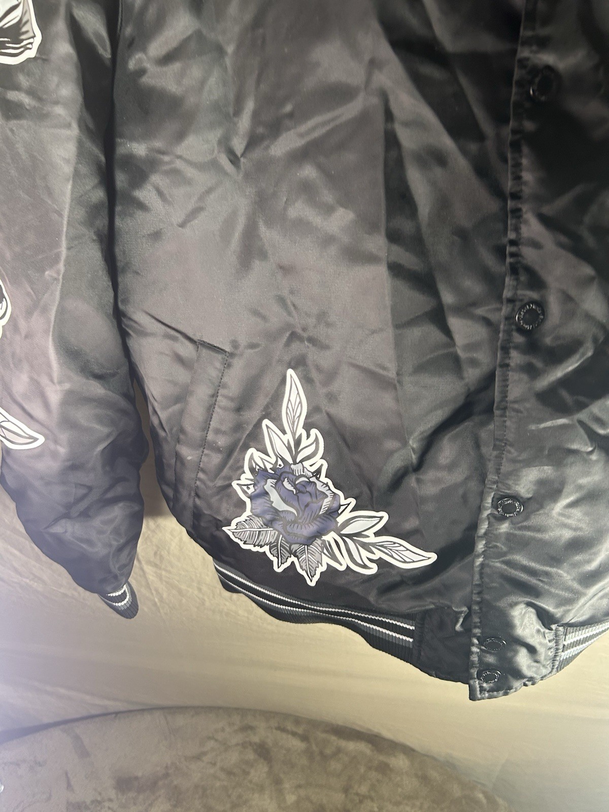 Rebel Minds Fly High Bomber Jacket Mens XL Black Satin Varsity Streetwear