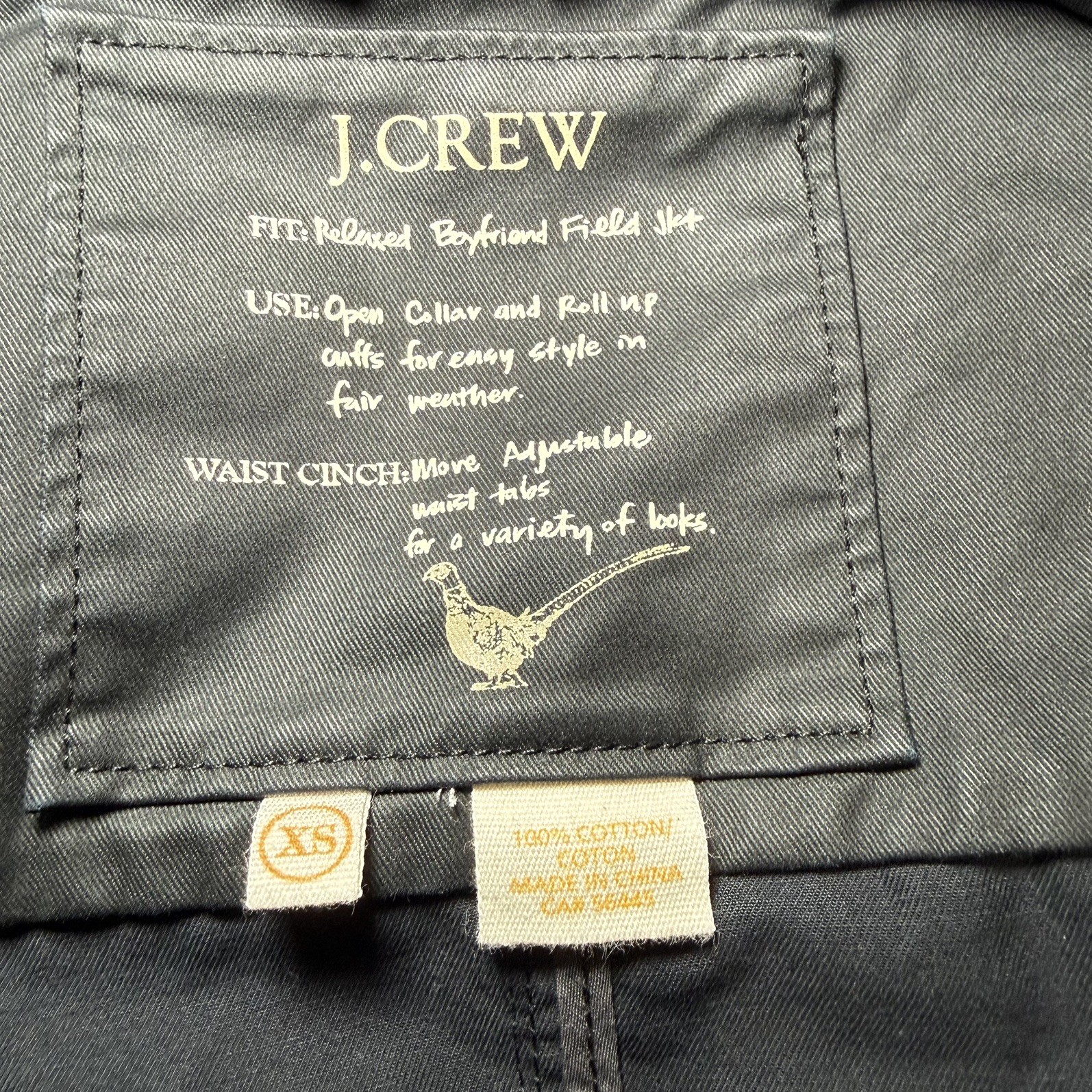 J.Crew Jacket XS Downtown Field Black Military Modern Utility Waxed Barn Zip Up