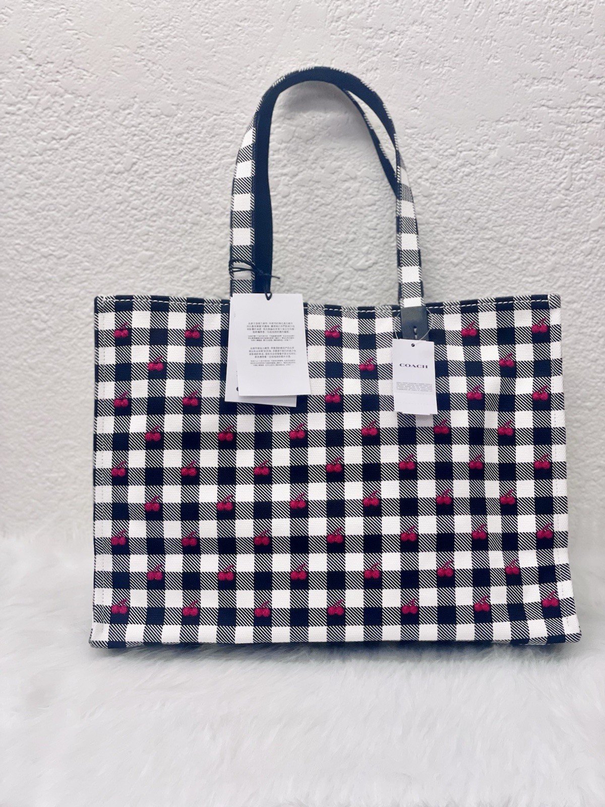 NWT COACH Tote Bag With Gingham Print CES71 in Black Multi Authentic 🍒