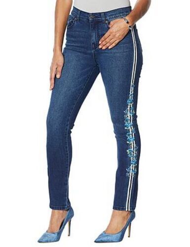 DG2 Diane Gilman Stretch Embroidered Stripe Skinny Jeans Pants – Choose Sz Color