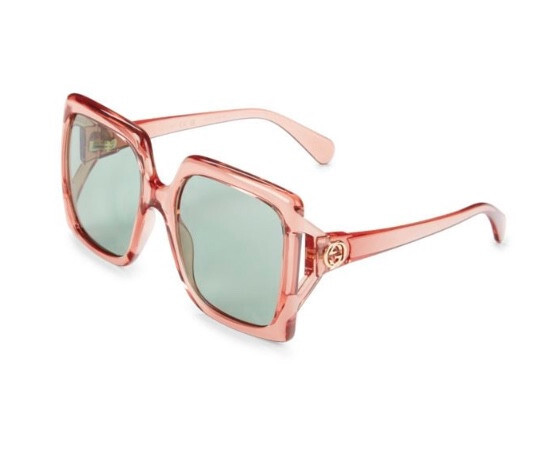 GUCCI Oversized 60mm Square Light-Injected PINK Frame Green Lens Sunglasses $450