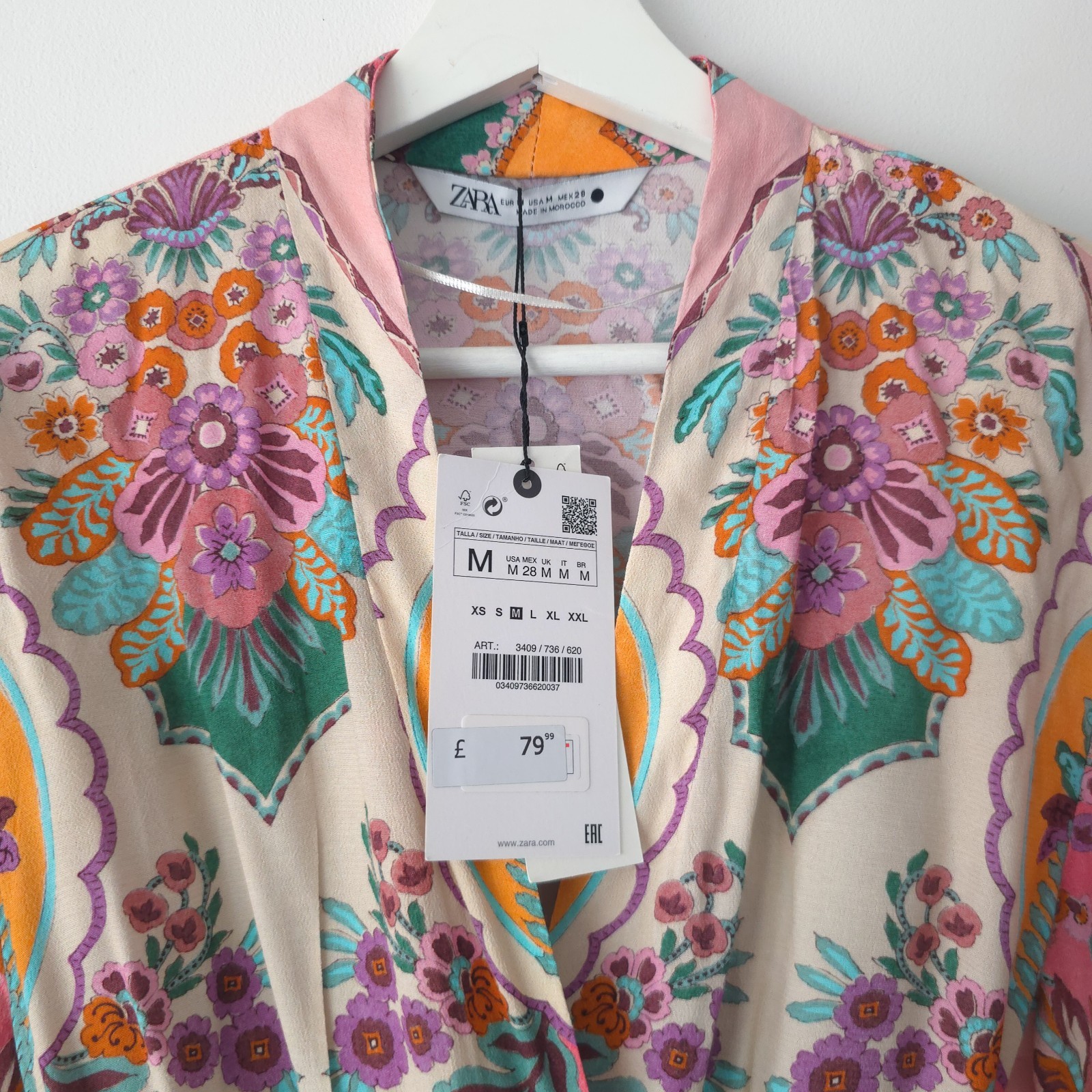 Zara Oriental Print Midi Kimono Wrap Summer Dress Size M Medium 10 12 NEW BNWT