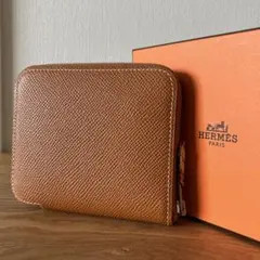 HERMES Calvi Duo Card Case Coin Purse Bordeaux Leather