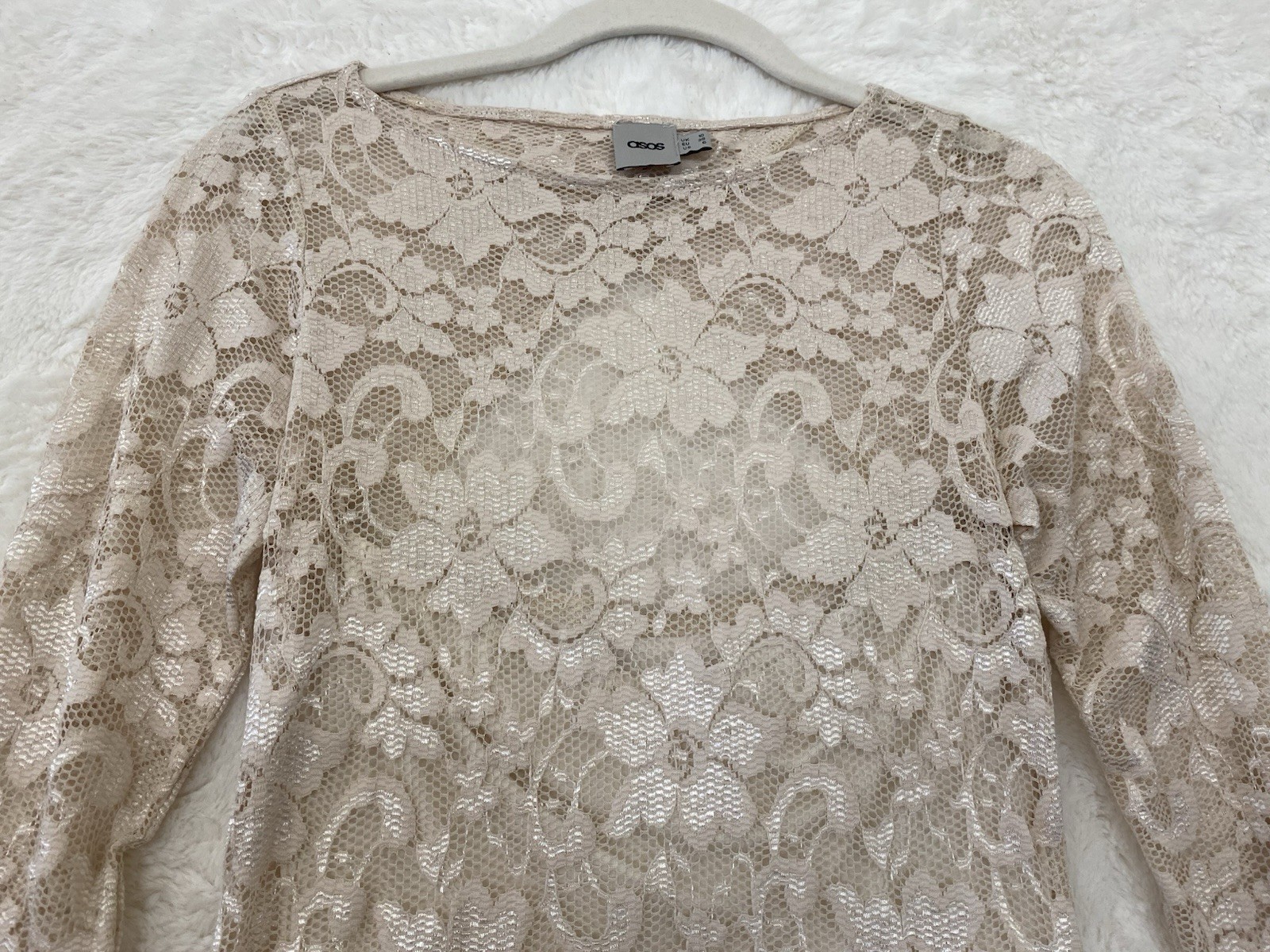 ASOS Womens Iridescent Floral Lace Cut Out Back Midi Dress Size 6 Sexy Bodycon