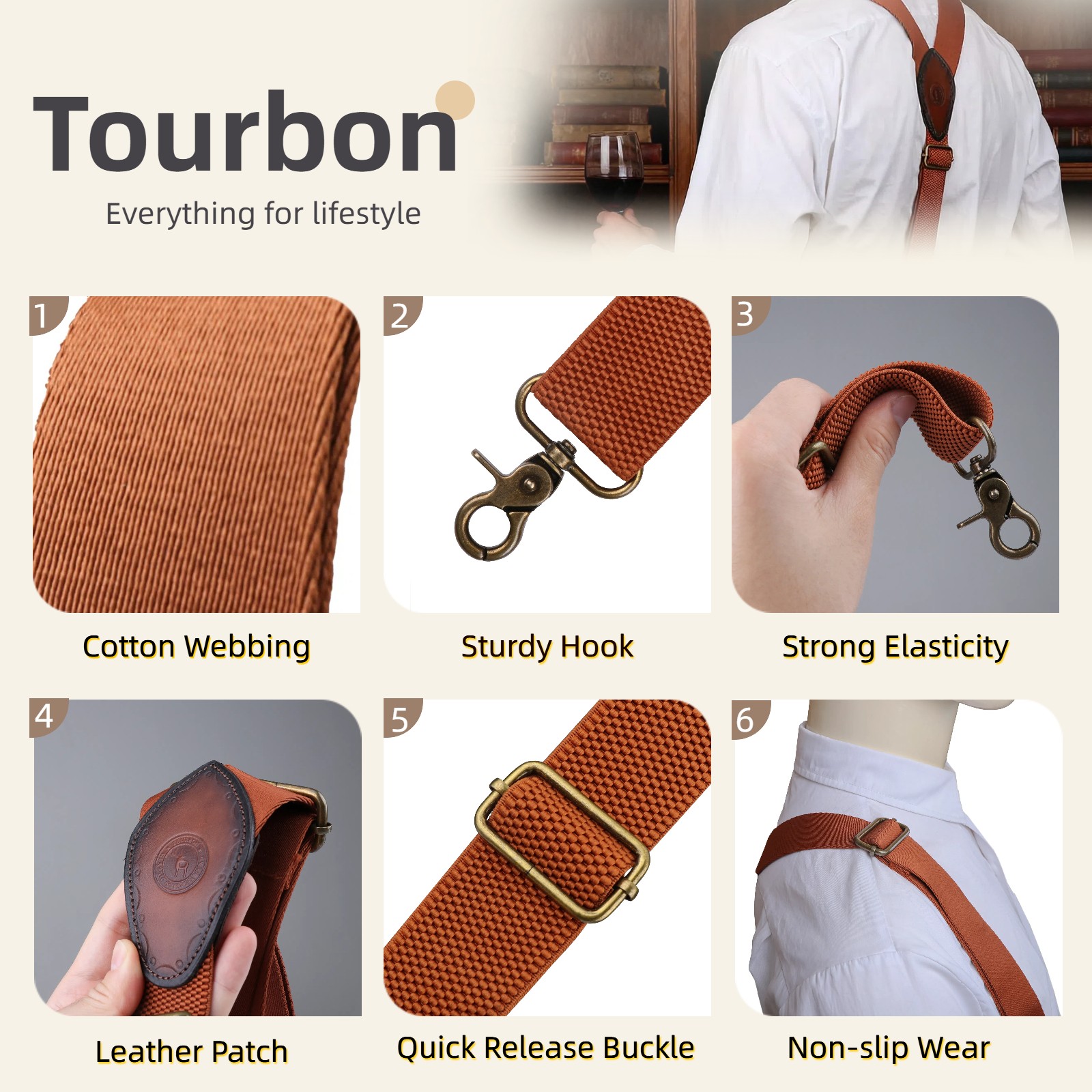 TOURBON Retro Men’s Suspenders Y Back Y-Shaped Hooks Pants Braces Bestman Gift