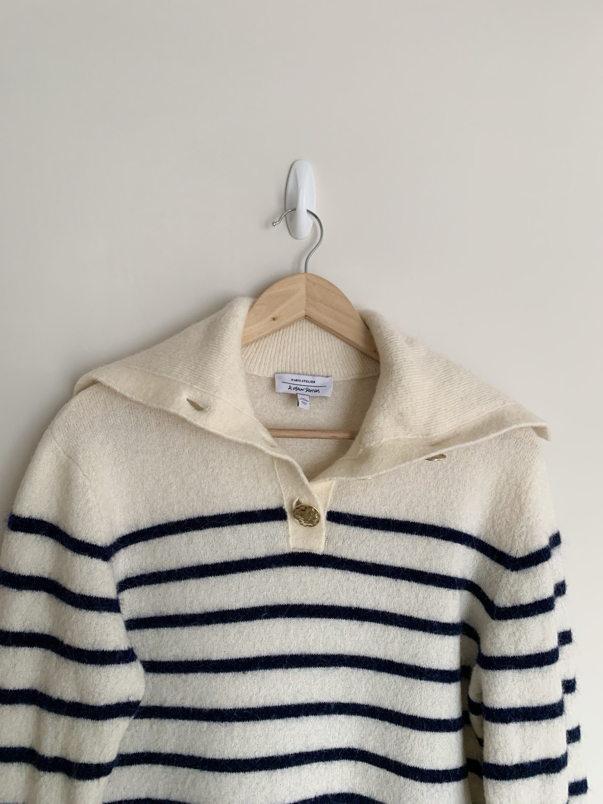 & Other Stories Paris Atelier Striped Alpaca Blend Jumper Cream & Navy Size S