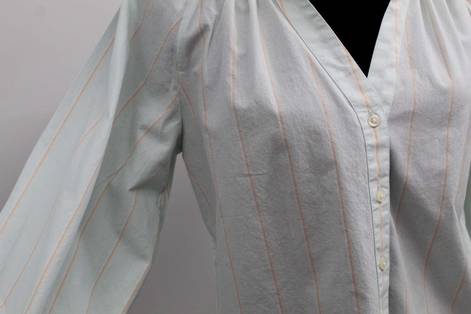 Levi’s XSmall Top Lainey Blouse Green Peach Stripes Puff Sleeves 100% cotton XS