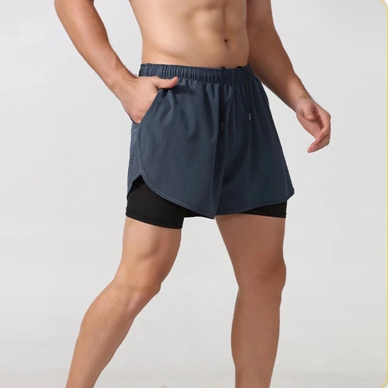 Men’s Fast Dry Running Shorts Double Layer Comfort Zip Pockets Gym Fitness Gift