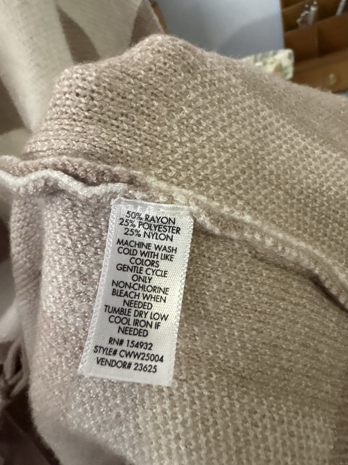 Willow + Root Women’s Tie-Front Knit Cardigan Sweater Check Taupe/Cream L
