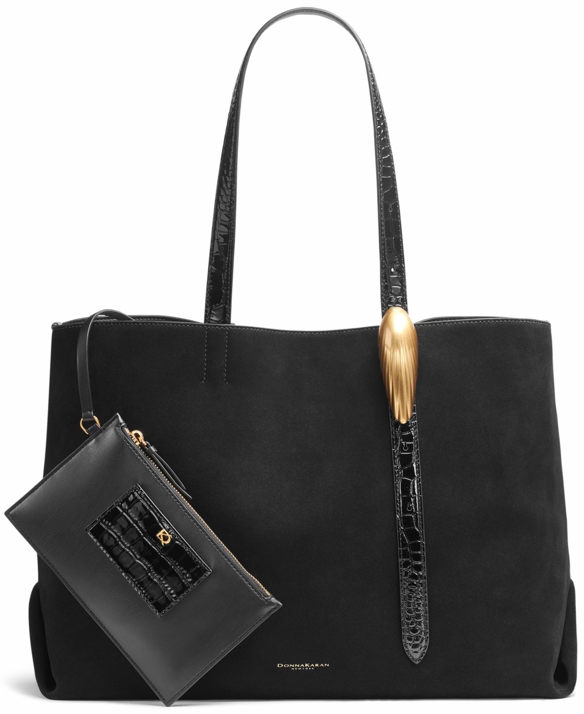 Donna Karan N Y Women’s Georgette Extra Large Suede Shoulder Tote Bag Black Gold