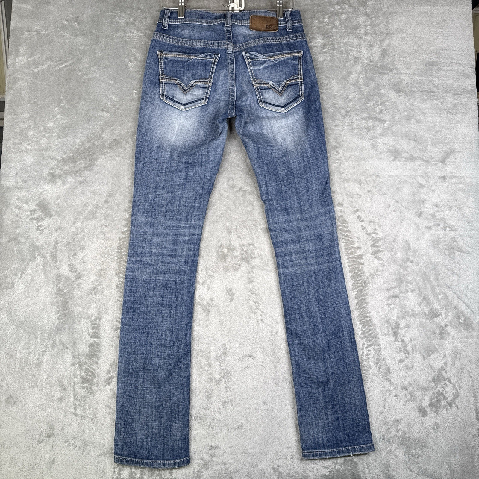 BKE Alec Jeans Men 28×34 Blue Straight Medium Wash Denim Low Rise Distressed EUC