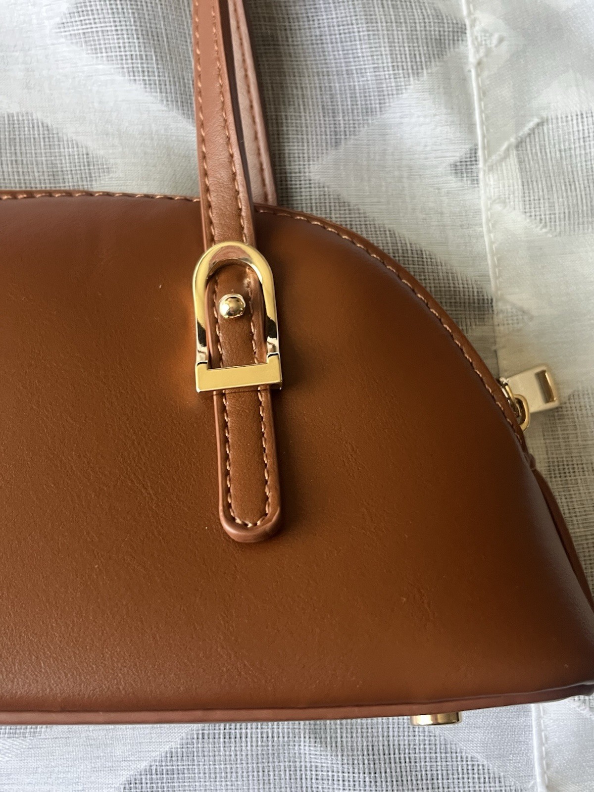 Madison West Brown Semi-Circle Shoulder Bag Zip Gold Hardware Pockets