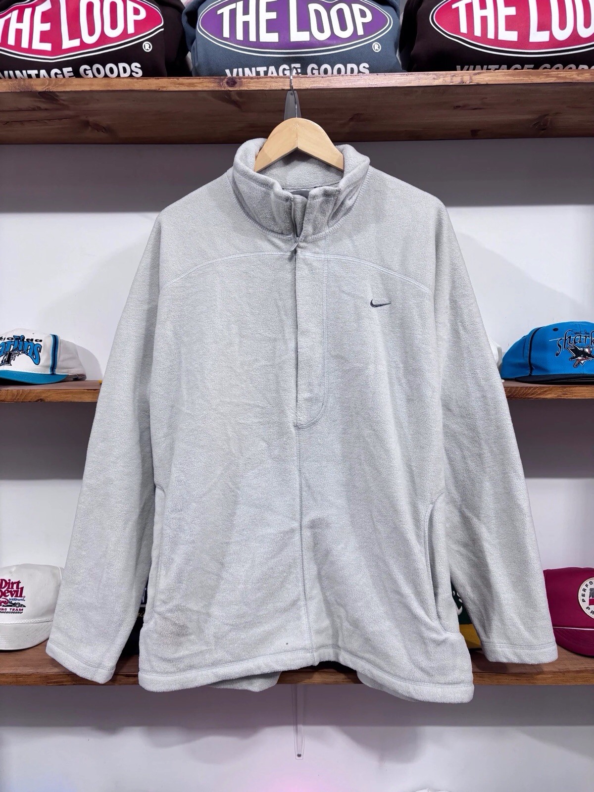 Vintage 90s Y2K Nike White Fleece 1/4 Zip Up Jacket Embroidered Logo Mens Large
