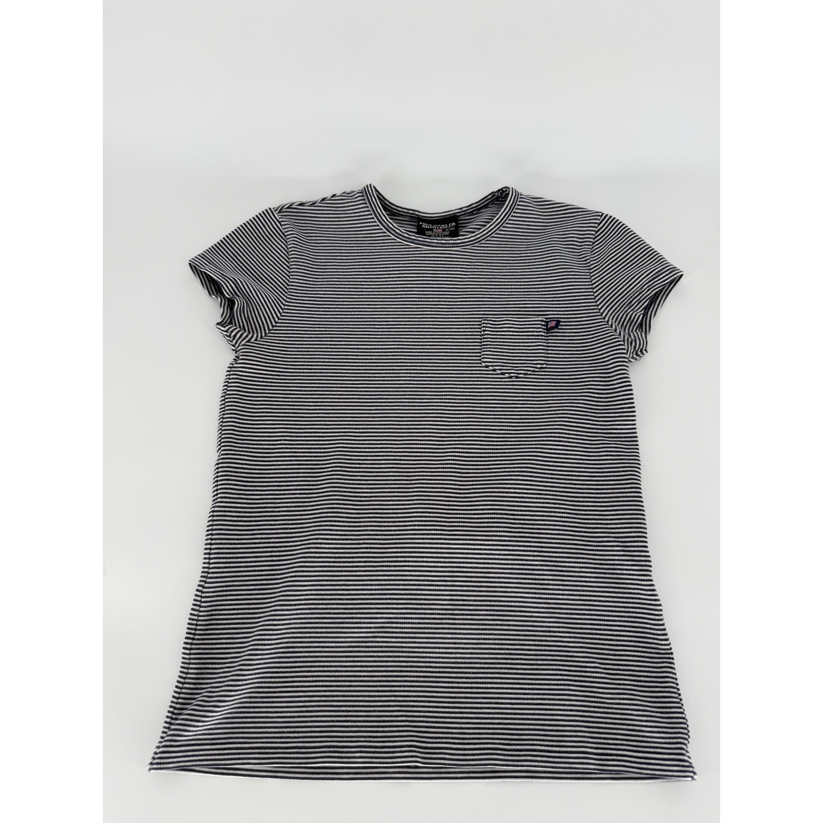 Polo Jeans Co Ralph Lauren Womens Small Black White Stripe Pocket T Shirt USA