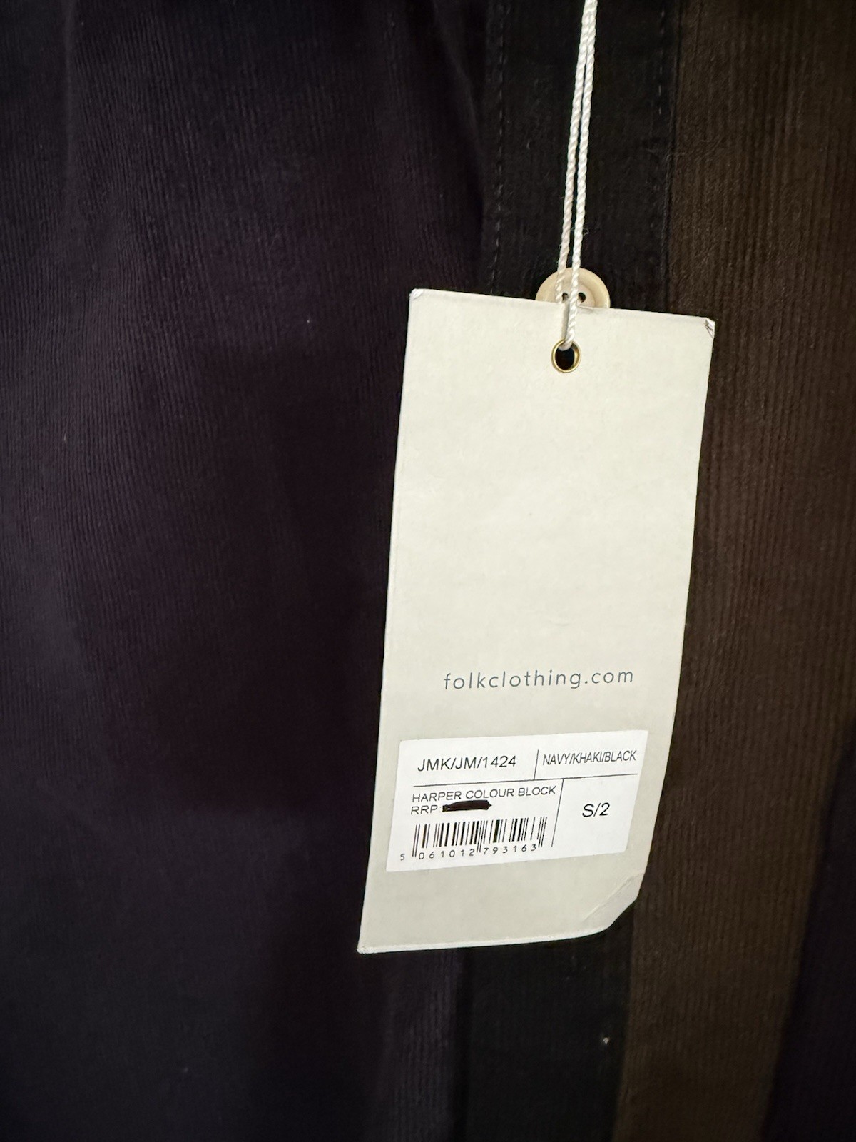 Folk Harper Colour Block Corduroy Shirt Mens Small 2 Khaki Navy Button Up BNWT