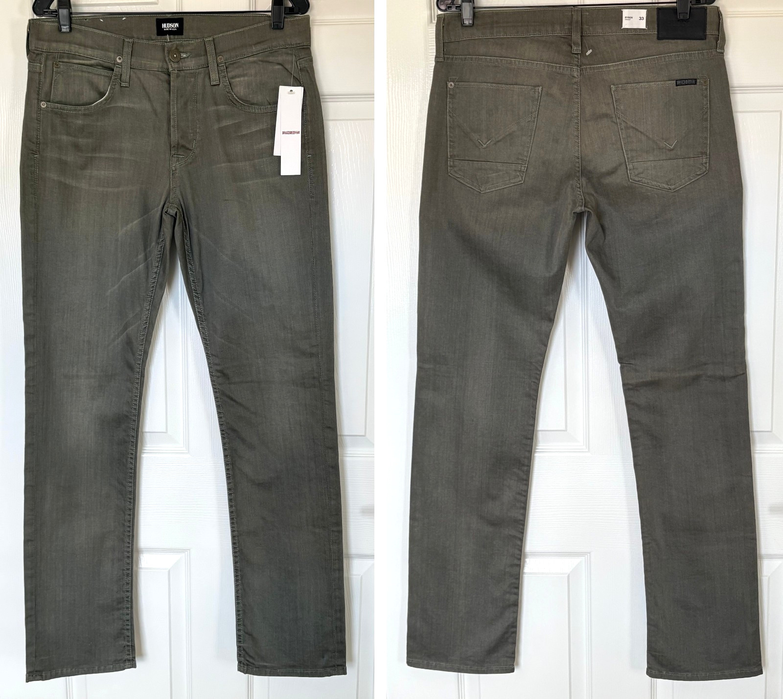 HUDSON BYRON NWT$195 STRAIGHT GREEN JEANS BUTTON FLY 97.5% COTTON USA-MADE SZ 33