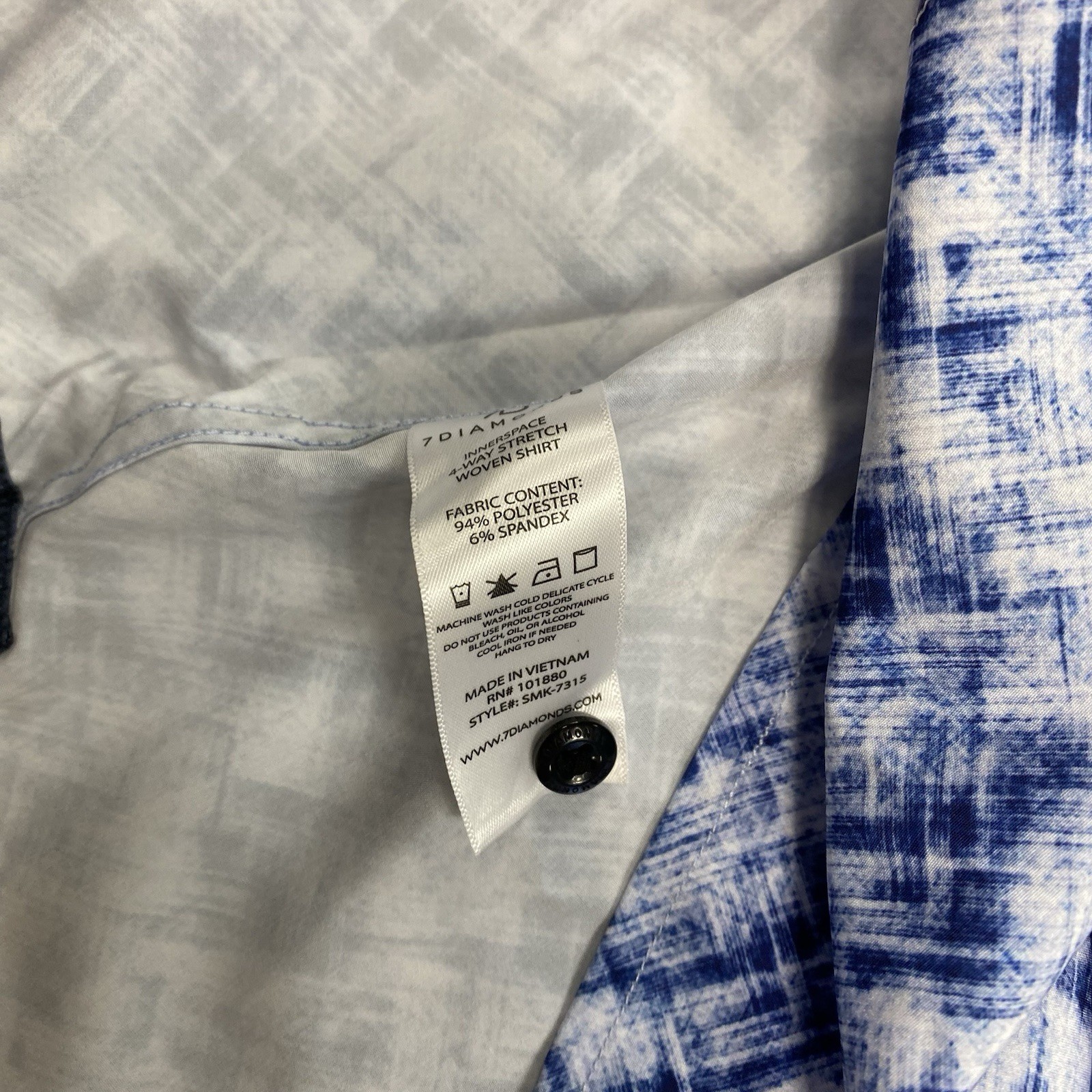 7 Diamonds Shirt Mens Large Blue Button Up 4 Way Stretch Geometric Short Sleeve