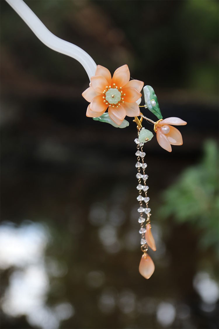 White Lotus Tassel Hairpin Traditional Chinese Hair Stick Hair Accessories Hanfu