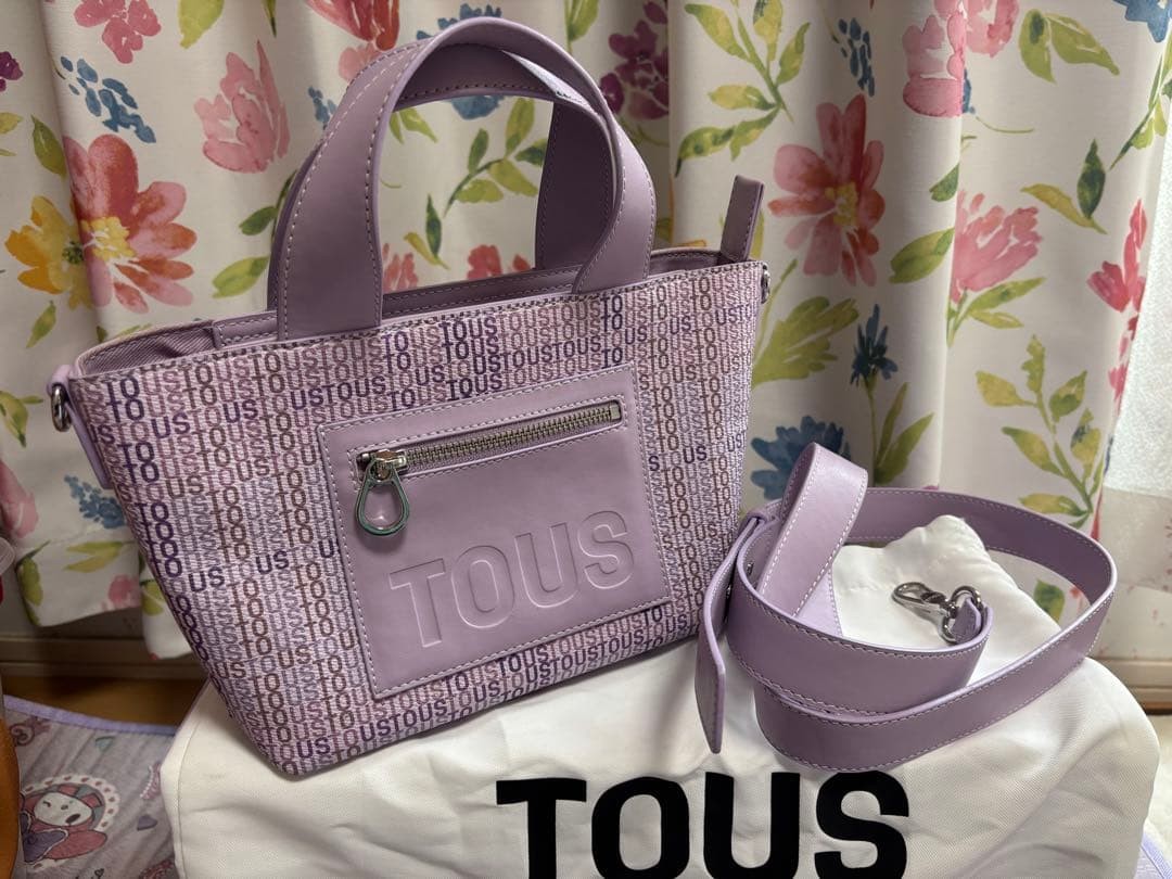 TOUS Cecilia Small Tote Canvas Mauve Lavender Print Bag 9.8 x 6.7 x 4.3 inches