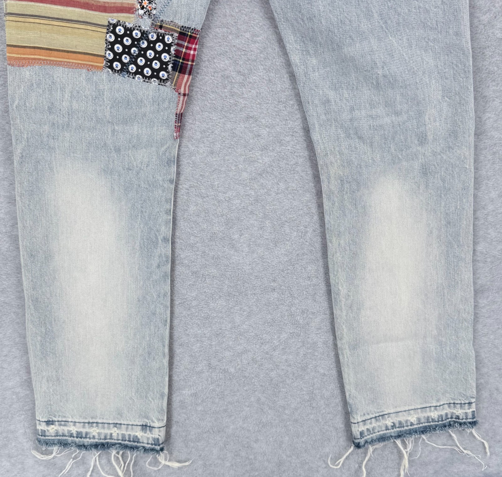 MNML V291 Jeans Patchwork Mens 30 Button Fly Y2K Denim Texture Pattern Pants